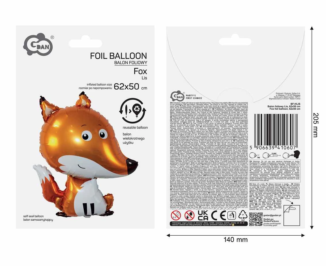 Fox foil balloon, 62x50 cm